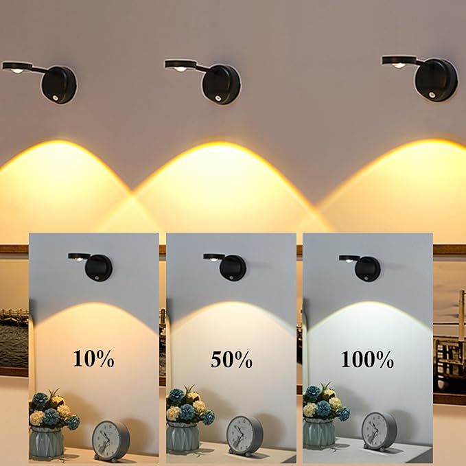 Battery Operated 4 Pack 2200mAh Picture Light with Motion Sensor and Rotatable Tube, Art Display Light for Picture Frame (Black)