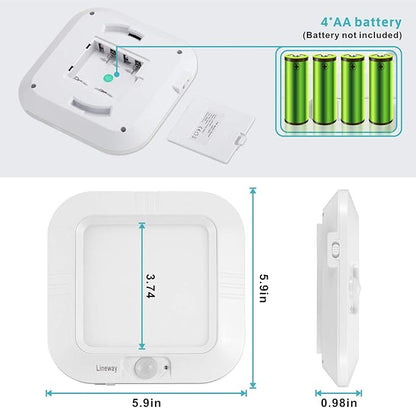 LINEWAY Motion Sensor Ceiling Light - Indoor Motion Activated LED Light, 6000K, 180LM, Battery Operated for Closet, Hallway, Stairway, Cabinet, Pantry