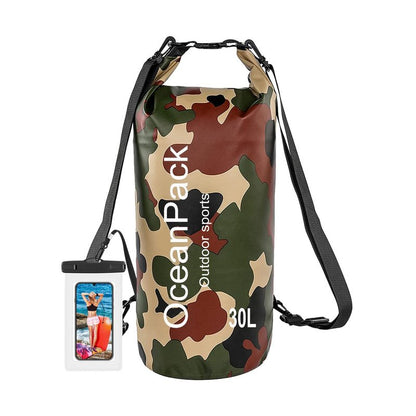 Cekikibi Waterproof Dry Bag 30L, Dry Sack for Kayaking Rafting Boating Beach Surfing Swimming, Camping, Hiking, Beach, Fishing Green Backpack with Waterproof Phone Case