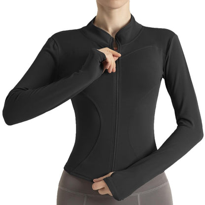 Ncvtang Women's Cropped Lightweight Stretchy Running Track Jackets Full Zip Slim Fit Athletic Tops with Thumb Holes(Black,S)