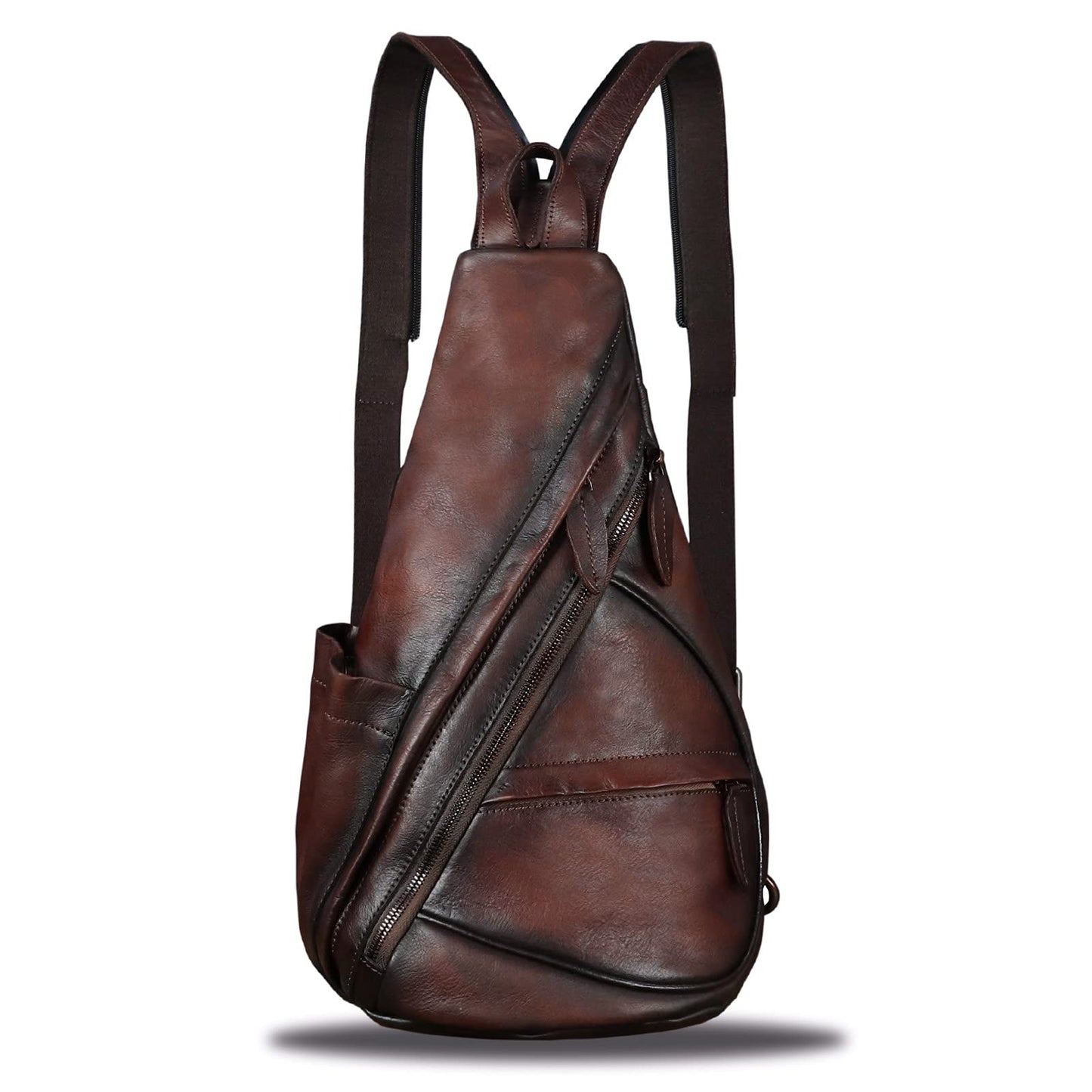 Genuine Leather Sling Bag for Men and Women Vintage Sling Backpack Shoulder Crossbody Bag Chest Bag for Ipad (LightCoffee)