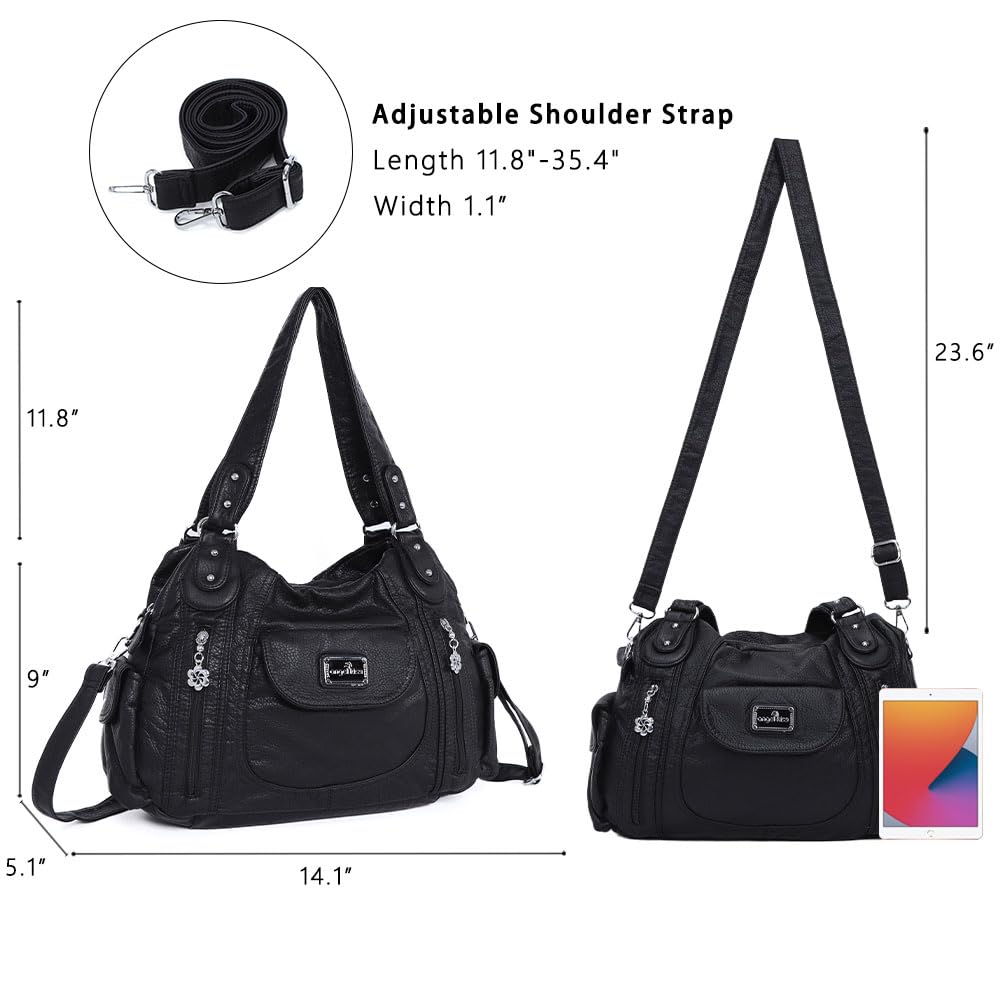 Angel Kiss Purses for Women, Large Shoulder Bag Hobo Tote Purse Mutipocket Faux Leather Satchel Hobo Purse