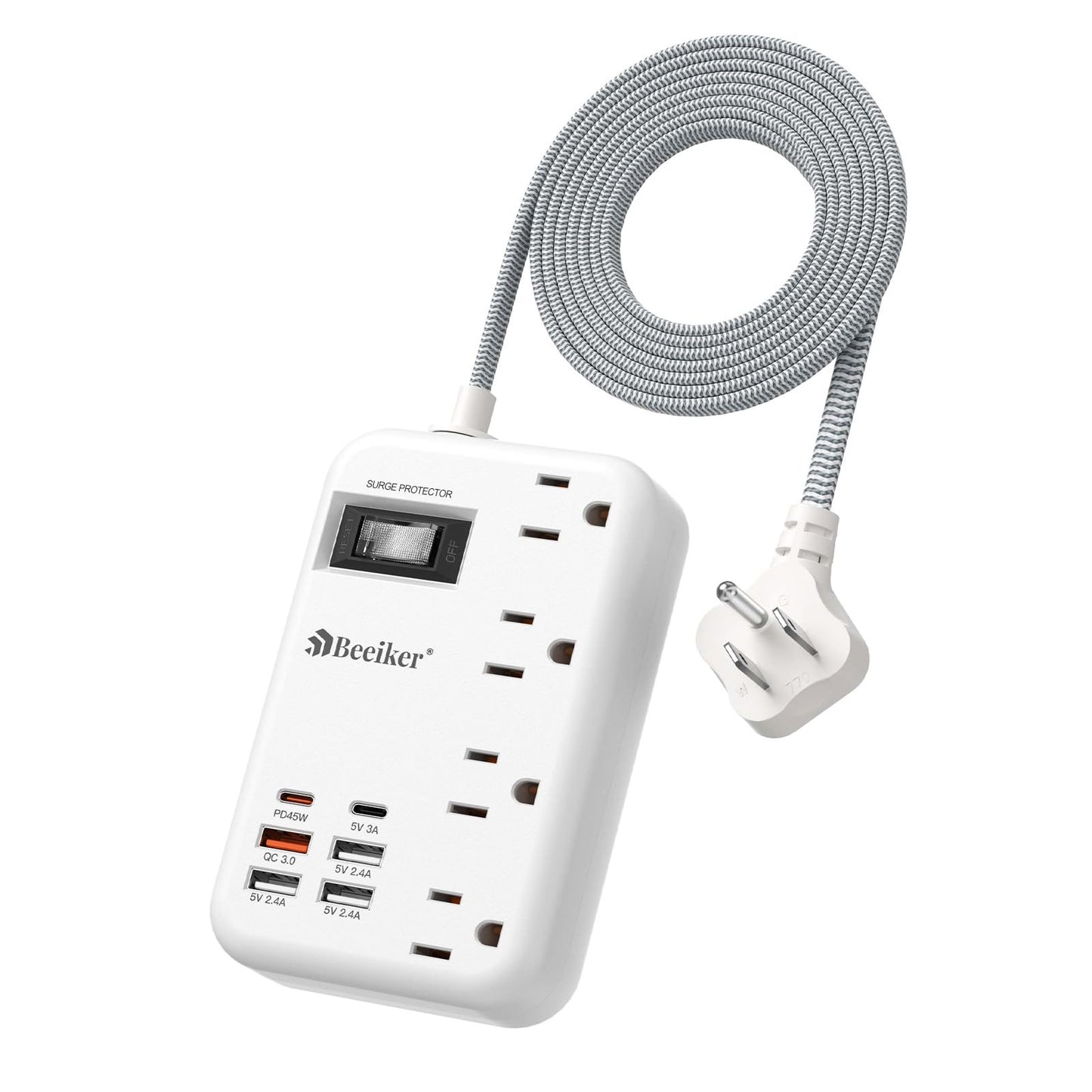 6 USB(2 USB C) Purple Travel Power Strip- 5Ft Lavender Extension Cord with 24W USB Charging Station and 4 Outlets, Purple Desk Accessories with Surge Protector for Cute Kawaii Office Dorm Room