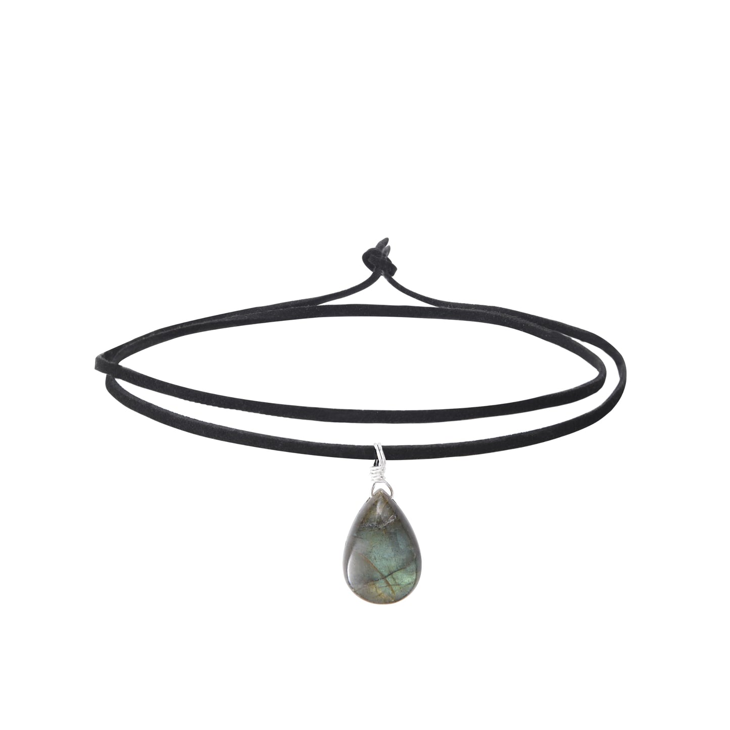 RareLove Black Leather Layering Choker Necklace for Women 925 Sterling Silver Teardrop Labradorite Stone Pendant Healing Crystal Necklace Gothic Boho Anxiety Jewelry