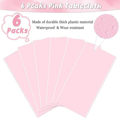 6 Packs Light Pink Tablecloths 54 x 108 Inch Disposable Plastic Pink Table Cloths Waterproof Rectangle Table Covers for Girl Birthday Baby Shower Wedding Ice Cream Decoration