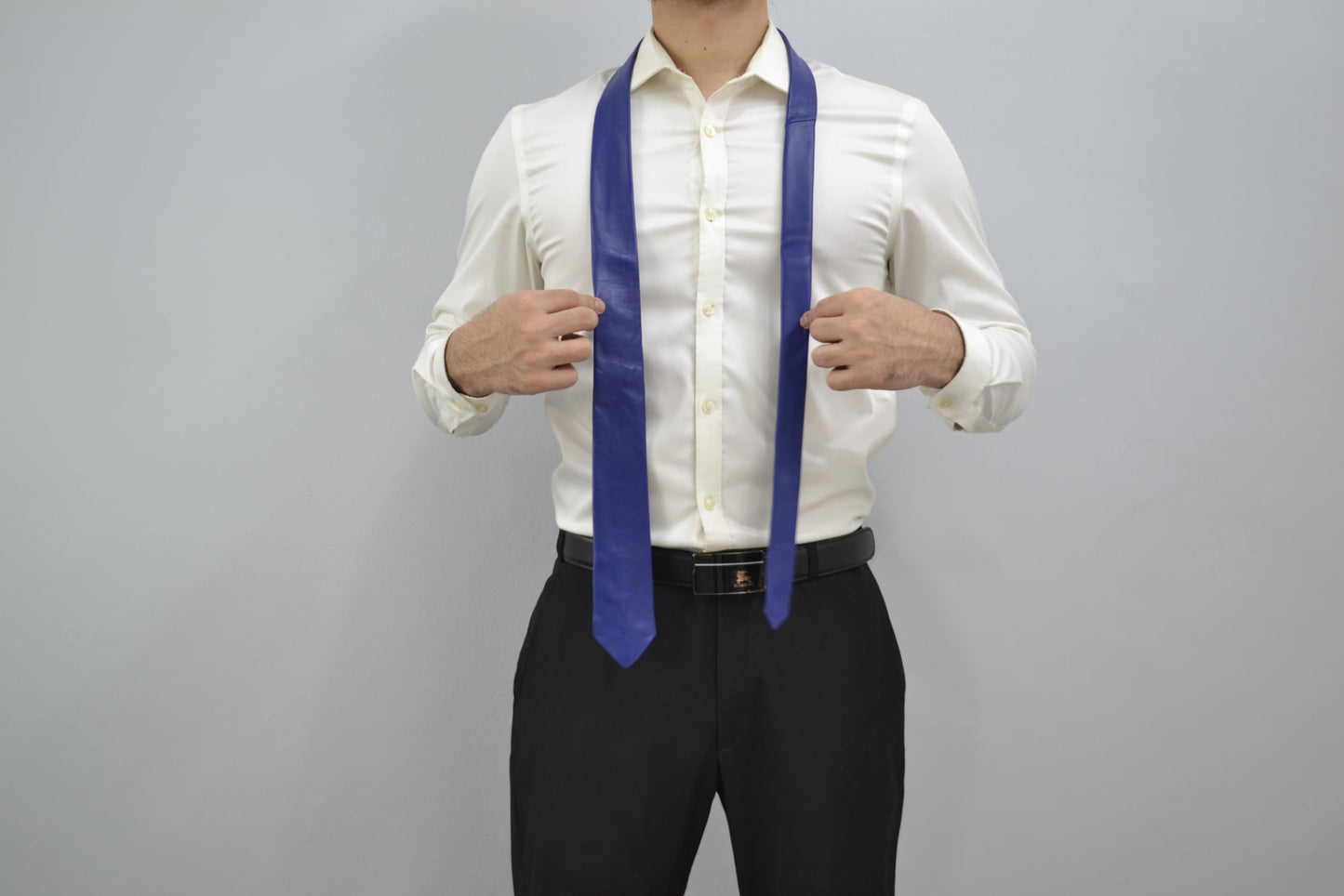 Mens Lamb Leather Necktie - Skinny Solid Casual Business Wear Narrow Leather Slim Tie- Neckties for Party Wedding Gift (Black Tie)