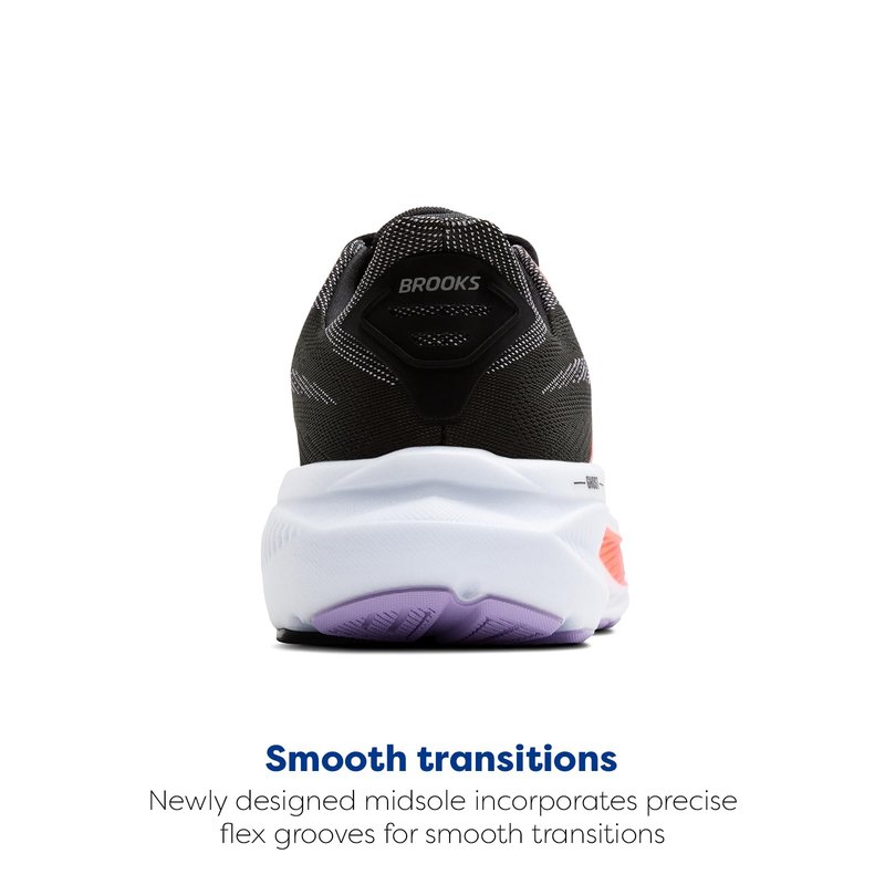 Brooks Women’s Ghost 17 Neutral Running Shoe - Black/Purple/Coral - 8.5 Medium