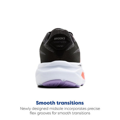 Brooks Women’s Ghost 17 Neutral Running Shoe - Black/Purple/Coral - 8.5 Medium