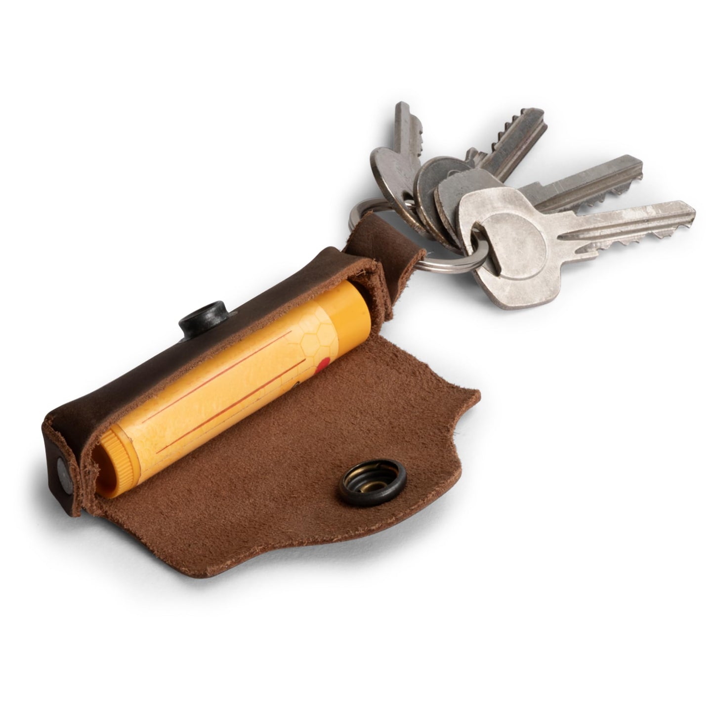 Hide & Drink, Lip Balm Keychain Holder, Lip Protection, Classic Vintage, Brass Metal Clasp, Full Grain Leather, Handmade, Bourbon Brown