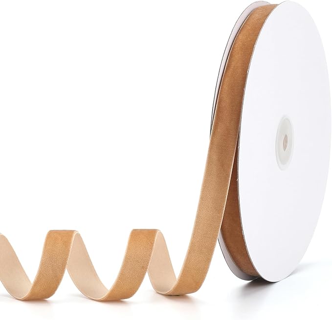 Khaki Velvet Ribbon 5/8" x 20Yd,Great for Gift Wrapping,Hair Bows Making, Wreaths,Wedding and Christmas Party Decoration(Khaki 5/8")