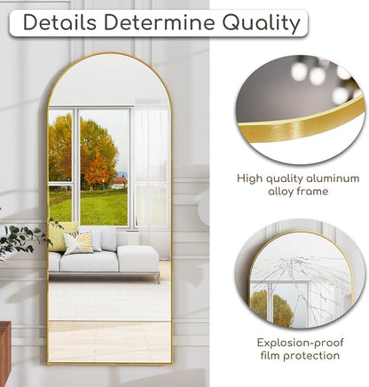 Arched Full Length Mirror, 70"x26" Free Standing Floor Mirror, Modern Full Body Mirrors with Stand, Wall Mirrors with Aluminum Alloy Frame for Bedroom,Living Room, Gold