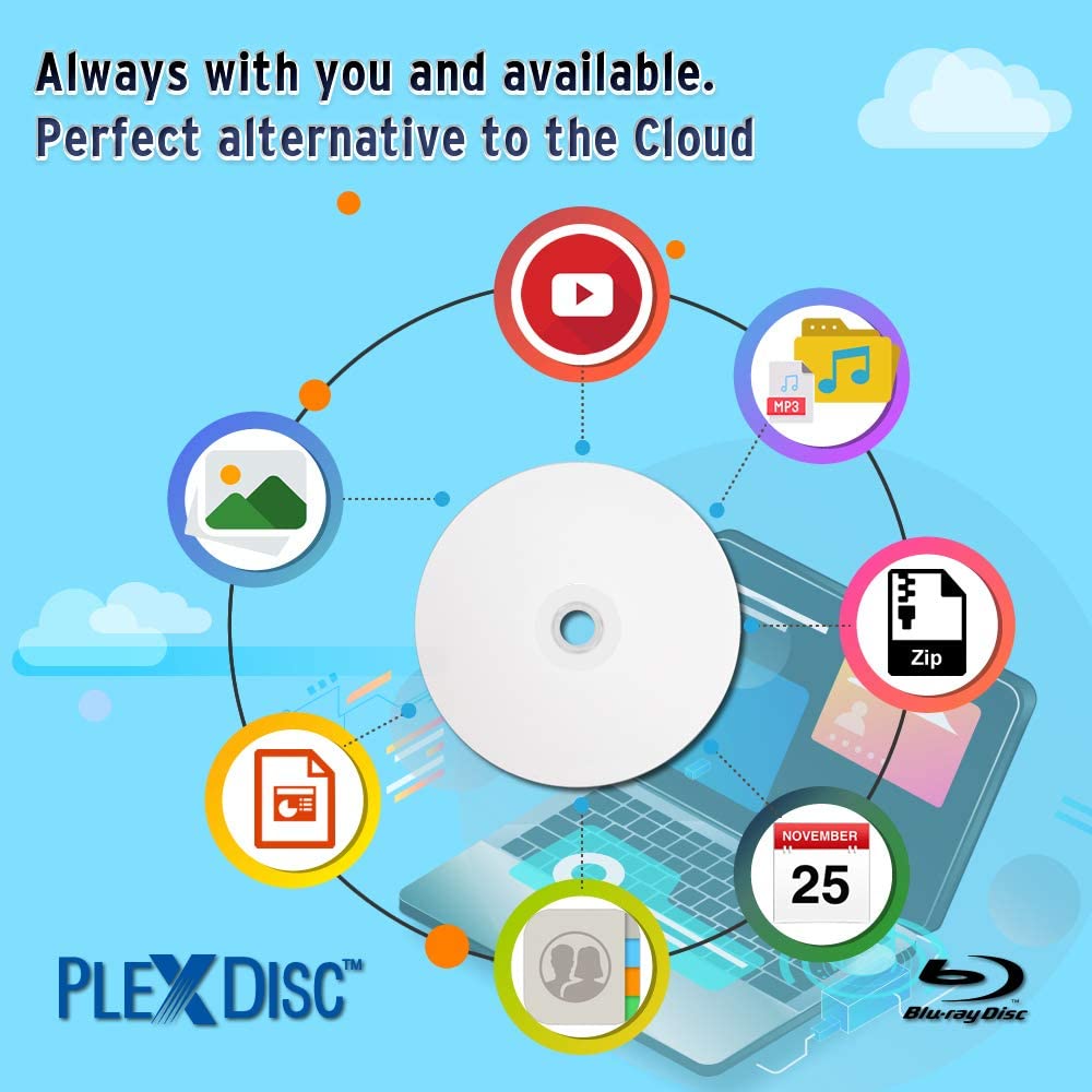 PLEXDISC 645-212 50 GB 6X Blu-ray Double Layer White Inkjet Recordable Disc BD-R DL, 10-Disc Spindle