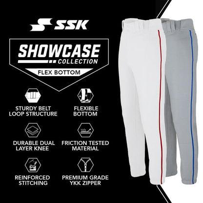 SSK Showcase Collection Flex Bottom Adult Baseball Pants | Adult Sizes Solid & Piped (US, Alpha, Medium, Regular, Regular, Grey/Forest)