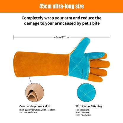 MOUTCLMB Animal Handling Gloves Bite Proof,17.7 Inches Welding Gloves,Double Leather Reinforced Padding Dog,Pet Gloves for Cat Dog Bird Falconry Snake