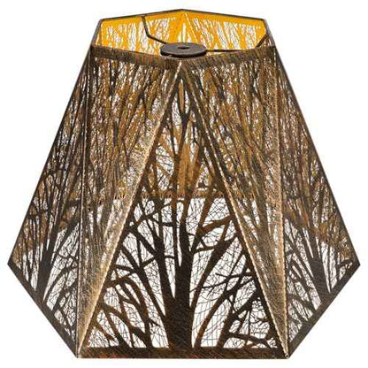 Etched Metal Lampshade, Hexagonal Lamp Shade with Antique Bronze Exterior&Gold-plated Interior, 7" Top x 13.8" Bottom x 9.5" Height, Spider Fitter