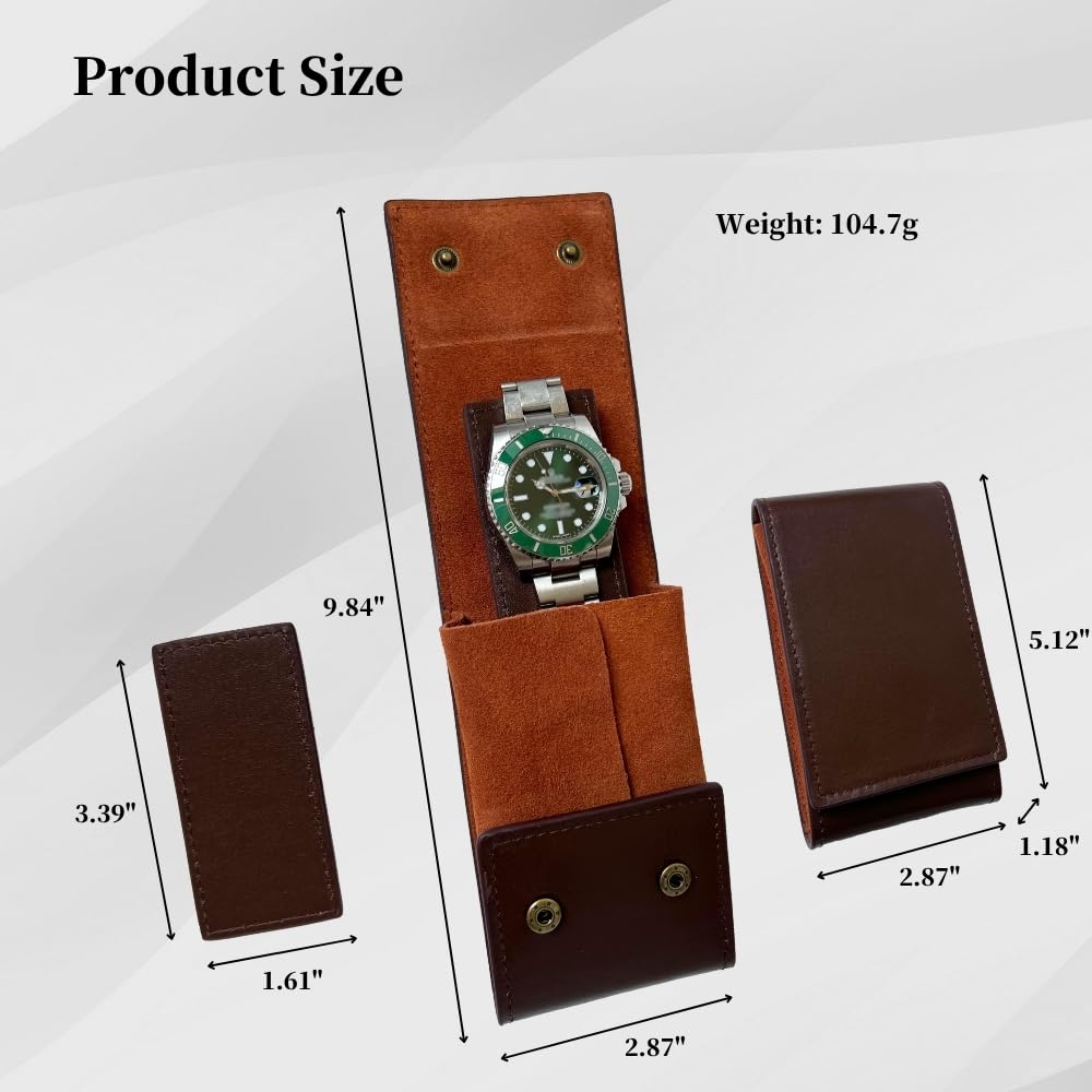 IcyKiwii Leather Watch Case, Watch Travel Pouch, Single Watch Box for men and women, Luxury Watch Organizer, Watch Storage (Brown)
