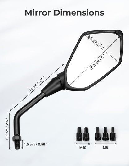 KEMIMOTO Universal Motorcycle Mirrors, Convex Handlebar Rear View Side Mirror with M8 M10 Bolt, Compatible with Bike, Scooter, ATV, UTV, Dirt Bike and More
