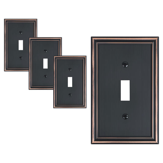 TREEWELL 4-Pack Single Toggle Light Switch Cover Plate, Durable Solid Zinc Alloy Decorative Switch Plate Covers, Aged Bronze 1 Gang Wall Plate, Corrosion Resistant