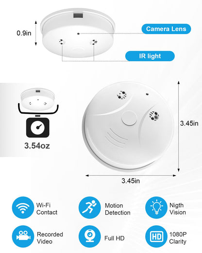 braosusner HD 1080P Spy Camera Hidden Cameras Smoke Detector, Mini Small Nanny Cam with Motion Detection, Indoor Wireless Surveillance for Home Security/Office with app
