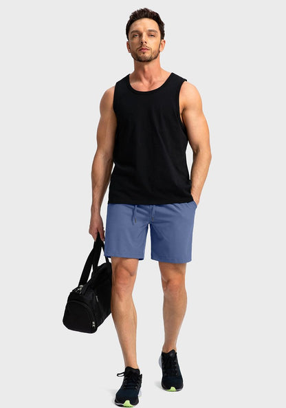Soothfeel Men's Running Shorts with Zipper Pockets 7 Inch Lightweight Quick Dry Gym Athletic Workout Shorts for Men (Blue, XXL)