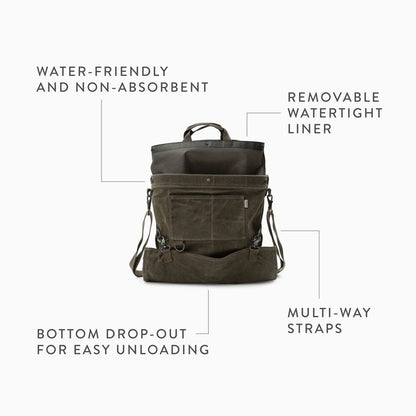 Barebones Harvesting and Gathering Bag - Foraging, Harvest and Fruit Picking Bag with Convertible Straps - Water-Resistant Waxed Canvas Gardening Tool Bag (Dark Khaki)