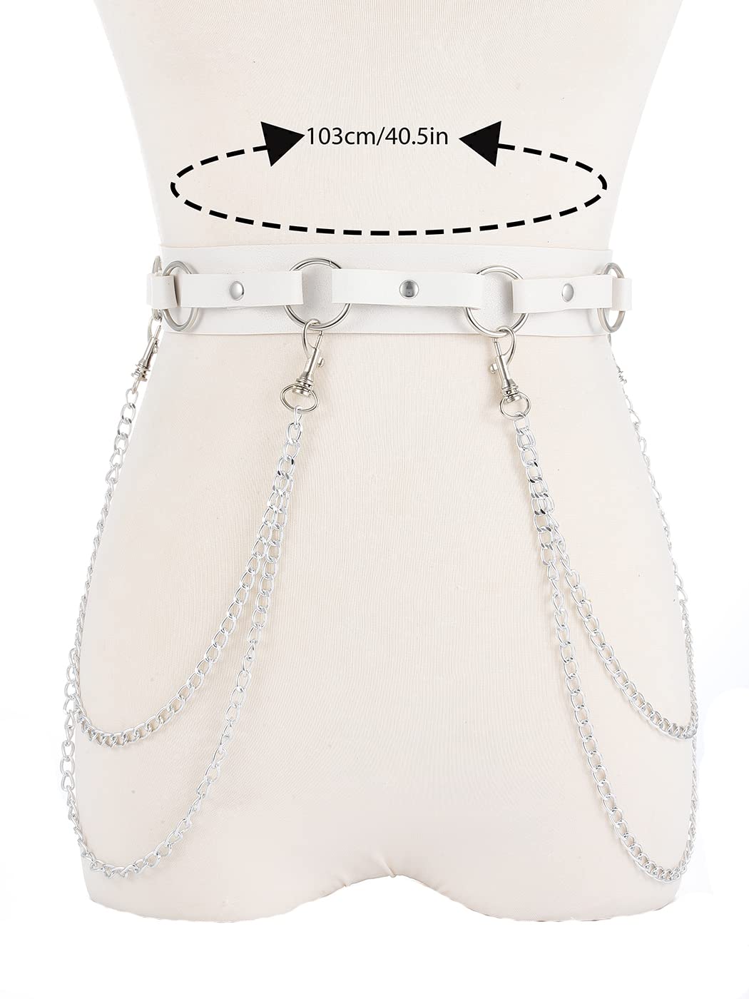 Obmyec Punk Waist Chain Belts Leather Belly Body Chain Gothic Black Leather Waist Accessories for Women (White)