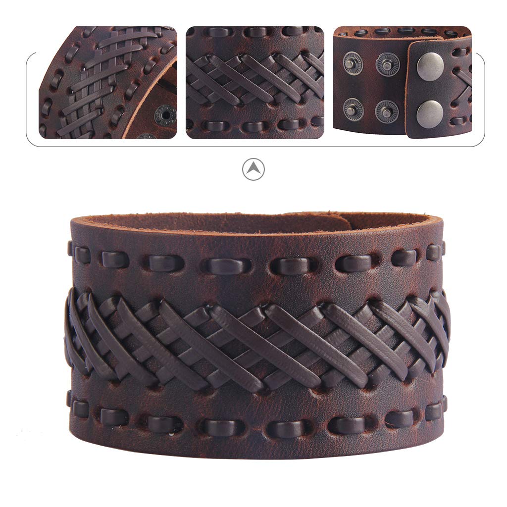 Jeilwiy Bracelets for Men Leather Wristbands Handmade Wide Cuff Bangle Rock Punk Jewelry Gifts