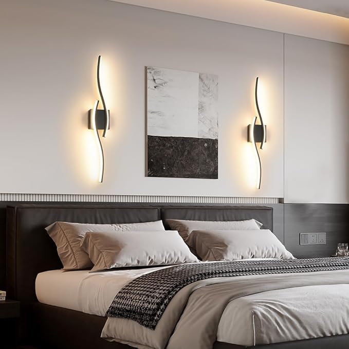 Modern Hardwired Wall Sconce Set of 2, LED Black Wall Light with Remote Control, RC Dimmable LED Wall Light Indoor, Wall Decor for Hallway Bedroom Living Room TV Wall, 27.56" in, Timer, Memory