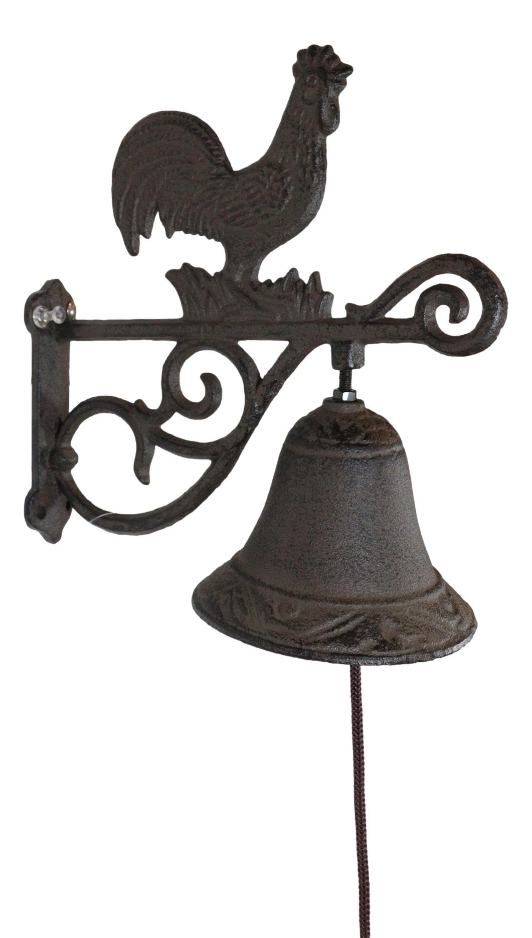 Ebros Gift Cast Iron Rustic Vintage Western Farmhouse Rooster Chicken Door Wall Dinner Yard Bell Outdoor Southwestern Farm Cowboy Cowgirl Accent Bells