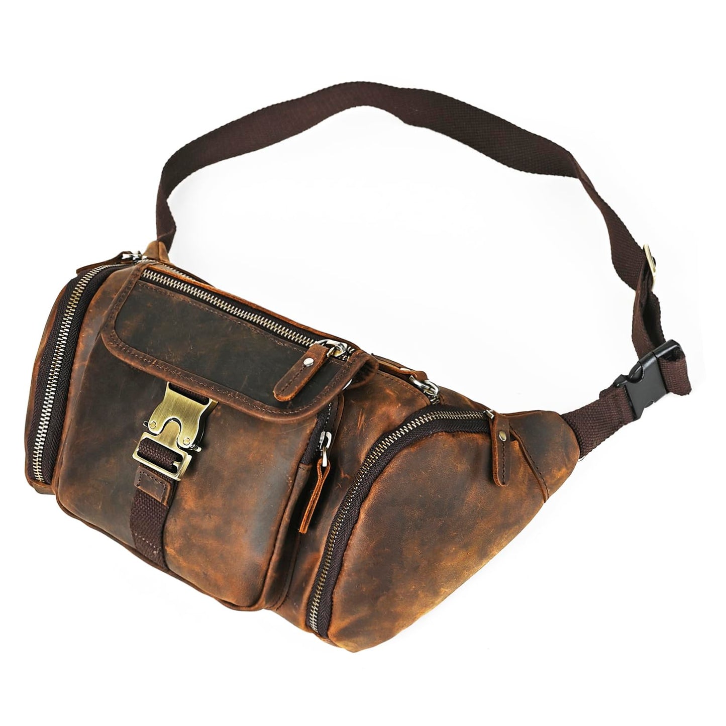 Handadsume Thick Crazy Horse Leather Hiking Riding Travel Outdoor Belt Bag Fanny Waist Pack Small Phone Pouch For Men Women 380 (388 Brown)