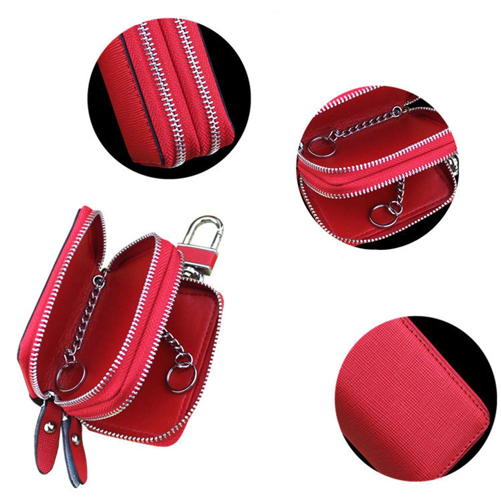 Berfi Life Key Fob Case Genuine Leather, Double Zipper Car Key Holder & Key Wallet with Keychain, Key Pouch for Purse Gift