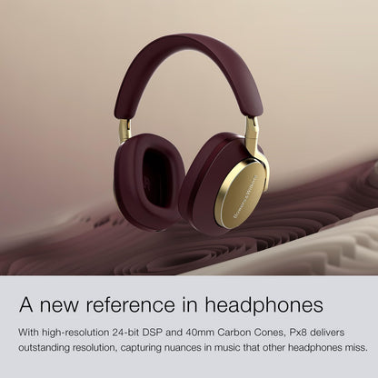 Bowers & Wilkins Limited Edition Px8 Over-Ear Bluetooth Headphones, Advanced Active Noise Cancellation Wireless Headphones, Luxurious Materials, 30-Hr Battery Life, 15-Min Charging, Royal Burgundy