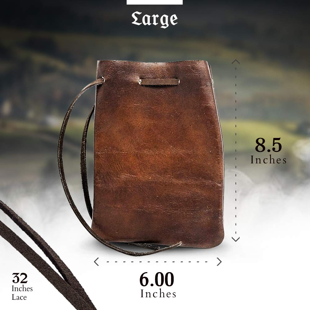 Nabob Leather Leather Drawstring Pouch, Coin Bag, Medicine Tobacco Pouch Medieval Reenactment Made in U.S.A Size 8.5" x 6"