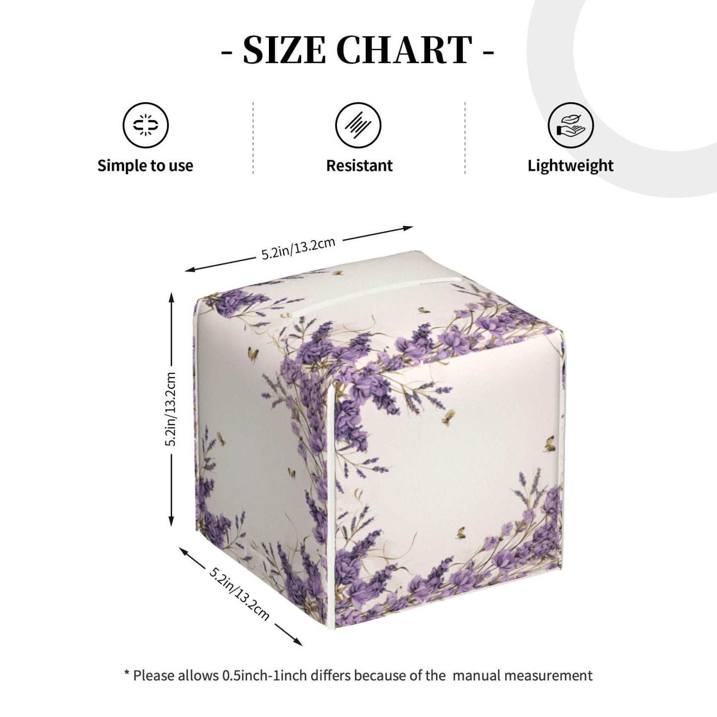 YPPAHHHH Square Tissue Box Cover Vintage Purple Lavender Cube Tissue Box Cover Pu Leather Tissue Box Holder for Office Kitchen Car Bathroom Facial Paper Organizer Dispenser Cover