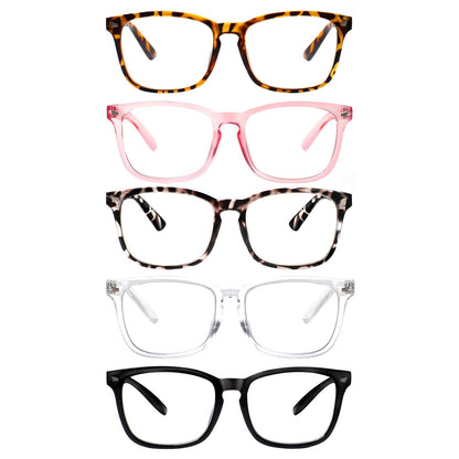 VIDEBLA 5 Pack Blue Light Blocking Reading Glasses,Spring Hinge Computer Readers for Women Men,Anti UV Ray Filter Nerd Eyeglasses (Mix, 1.50)