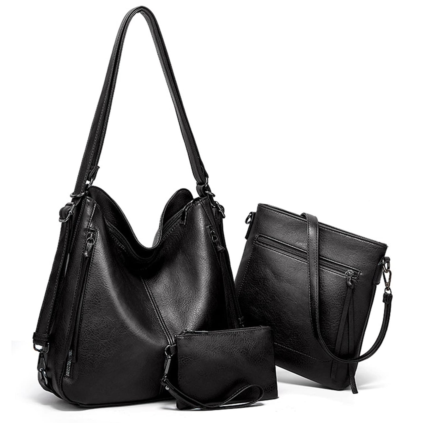 Tote Handbags for Women Convertible Backpack Purses PU Leather Hobo Bags Crossbody Shoulder Bag Satchel Purse Set 3pcs, Black