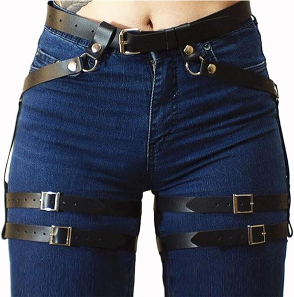 Women Leather Body Chain Thigh Harness Adjustable Punk Caged Waist Belts Leg Garters Rave Club Party
