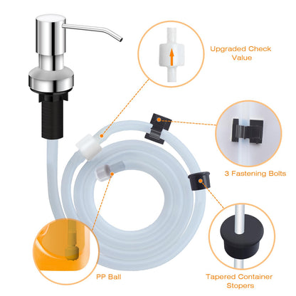 Sink Soap Dispenser for Kitchen Sink, Countertop Built in Sink Soap Dispenser with 47” Extension Tube kit, No Need to Fill The Little Bottle Again (Gray)