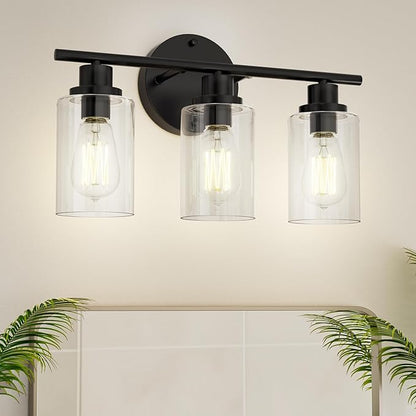 GORDNWE Modern Farmhouse Vanity Light Fixtures - 3 Light Matte Black Bathroom Lighting Over Mirror, E26 Bulb Base