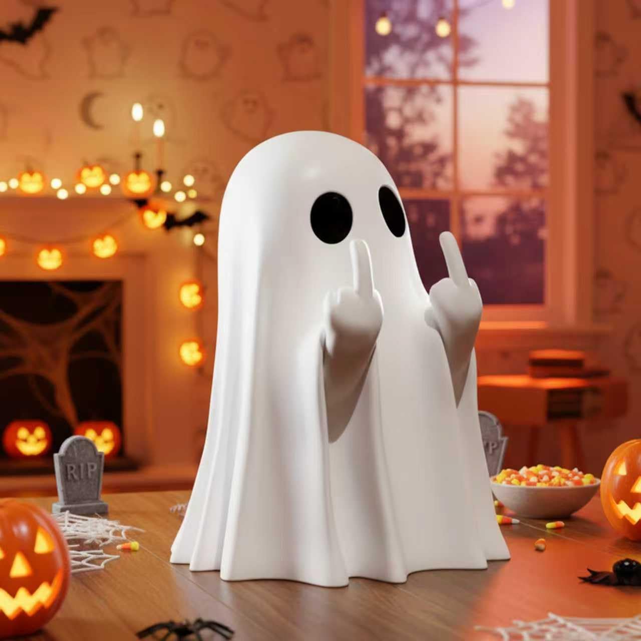 MIXFOSAHN Halloween Ghost Finger Statue HIO-Hop Ghost Statue Halloween Decorations Indoor Farmhouse Tiered Tray Decor Spooky Home Decorations Coffee Table Centerpieces Shelf Mantel Display 2 Pcs