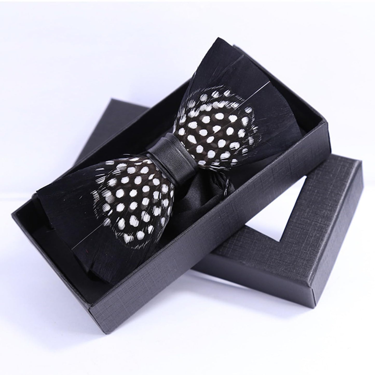 Drasawee Men's Handmade Feather Leather Bowtie Formal Party Bowties Dark Black