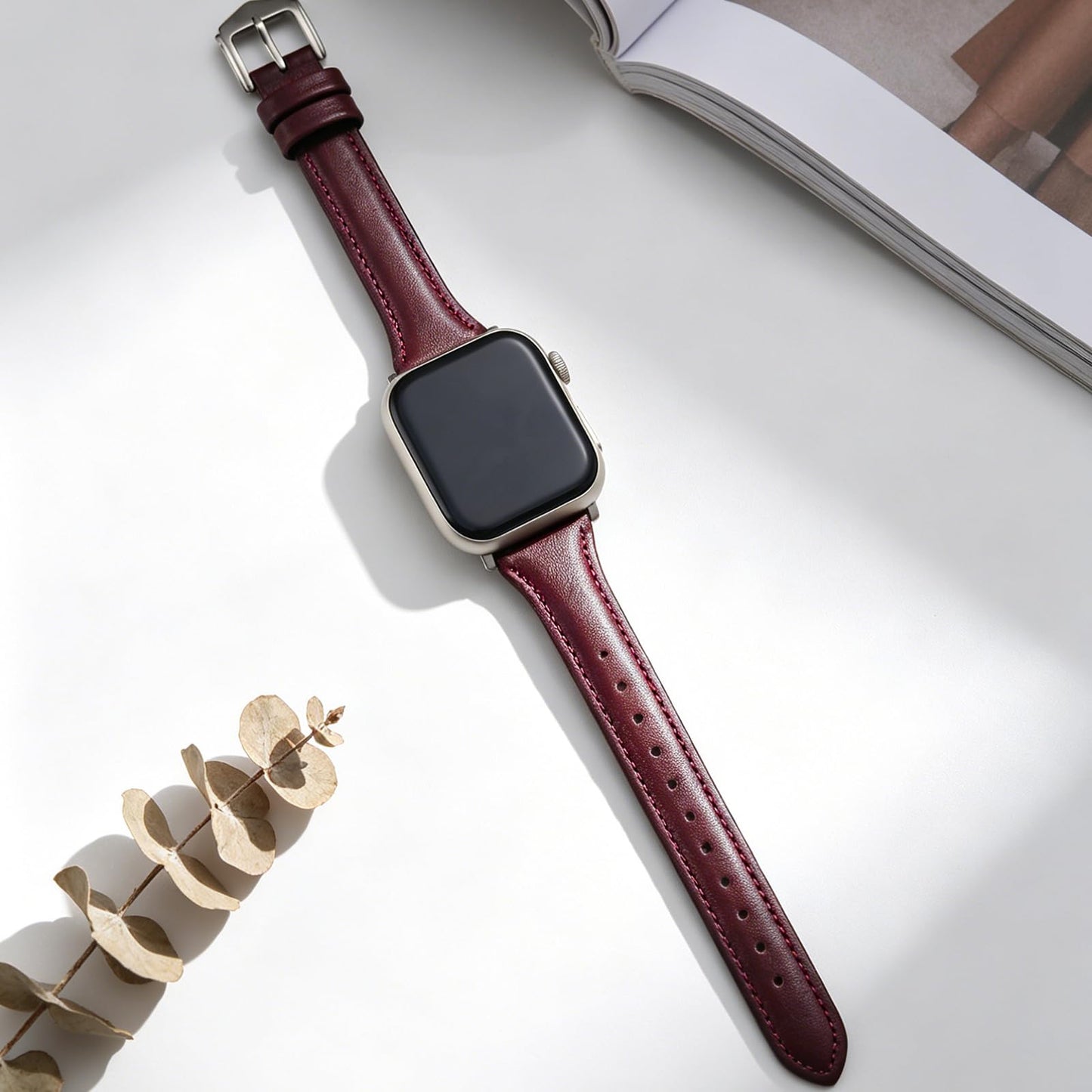 Slim Soft Genuine Leather Bands Compatible with Apple Watch Band 42mm 44mm 45mm 46mm 49mm for Women, Dressy Durable Leather Replacement Strap for iWatch Ultra1/2/3 SE1/2/3 11 10 9 8 7 6 5 4 3 2 1