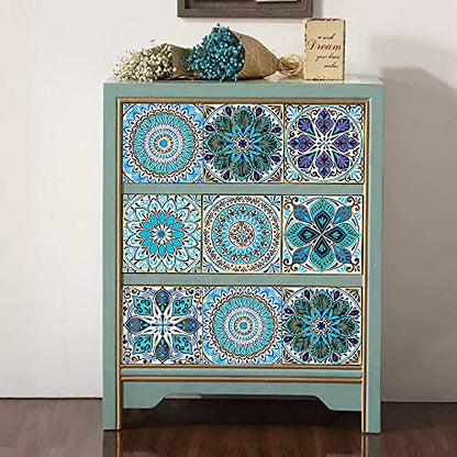 25PCS 4x4 Inch Mandala Tile Stickers, Peel and Stick Self Adhesive Removable Moroccan Tiles Backsplash Waterproof Oil Proof for Bathroom & Kitchen Wall Stickers Home Decor