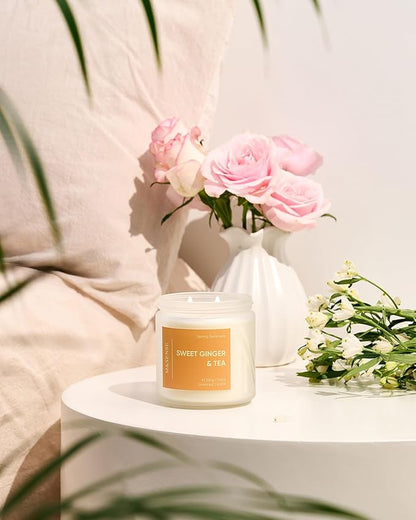 M&SENSE Sweet Ginger Tea Scented Candle - 11.6oz Natural Soy Non Toxic Candle 70-Hour Burn Time, 2 Wick Aromatherapy Housewarming Gifts for Home Decor & Women Men