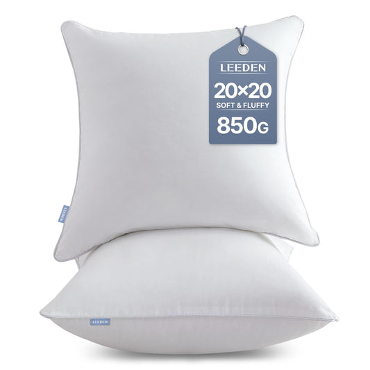 Leeden 20 x 20 Pillow Inserts (Set of 2) - Throw Pillow Inserts with 100% Cotton Cover - 20 Inch Square Decorative Pillows for Sofa, Couch, Bed and Home Decor