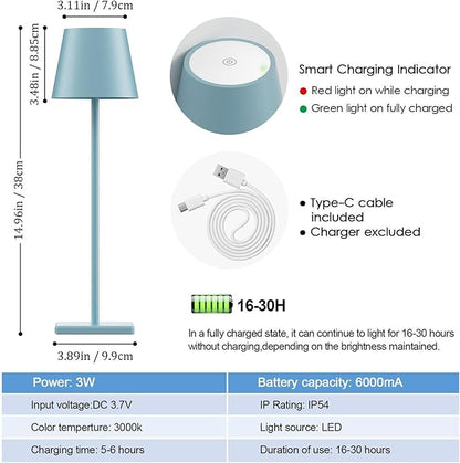 2 Packs Rechargeable LED Table Lamp,Outdoor Cordless Table Lamp Waterproof Portable, Stepless Dimmable Modern Lamp for Restaurant/Bedroom/Outdoor (Blue)