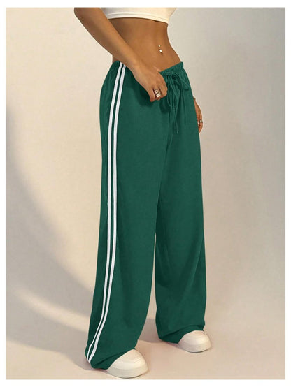 SHENHE Women's Wide Leg Loose Sweatpants Low Rise Y2k Drawstring Workout Sports Pants Dark Green Medium