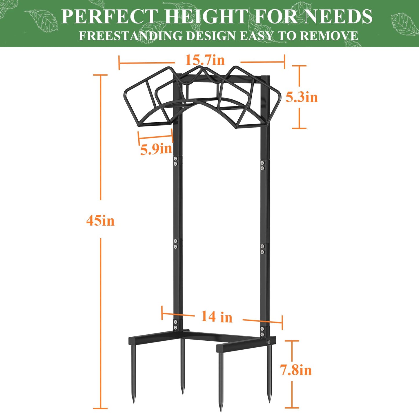 Qatsrin Super Stable Garden Hose Holder, Detachable Water Hose Holders Stand Holds 160-Feet Freestanding Hose Storage Hanger Rack for Outside Yard Lawn Farm (Black)