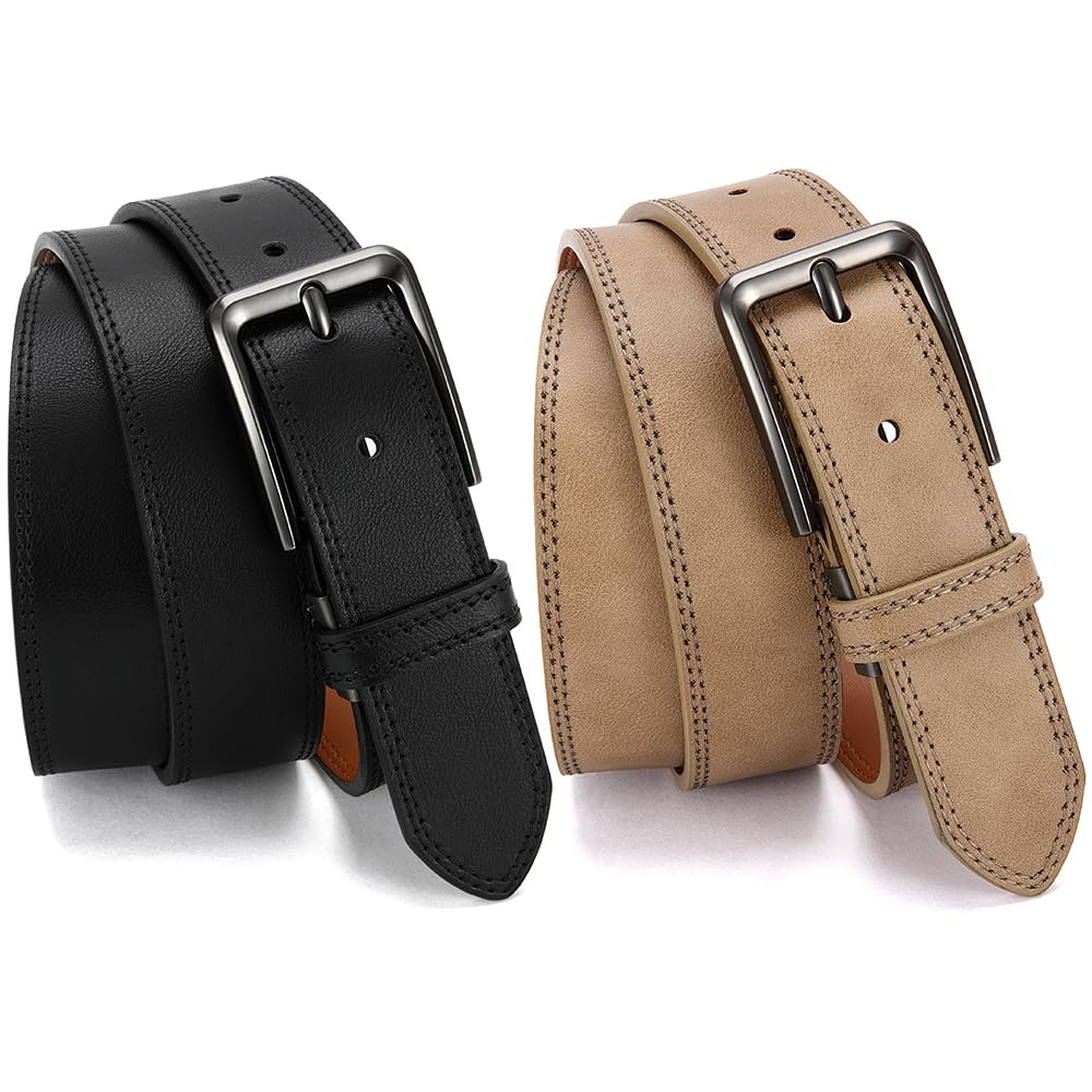 DOOPAI Men's Leather Belt - 1 3/8" Genuine Cowhide Dress Belt for Work, with Quick-Size Adjuster Golf & Casual