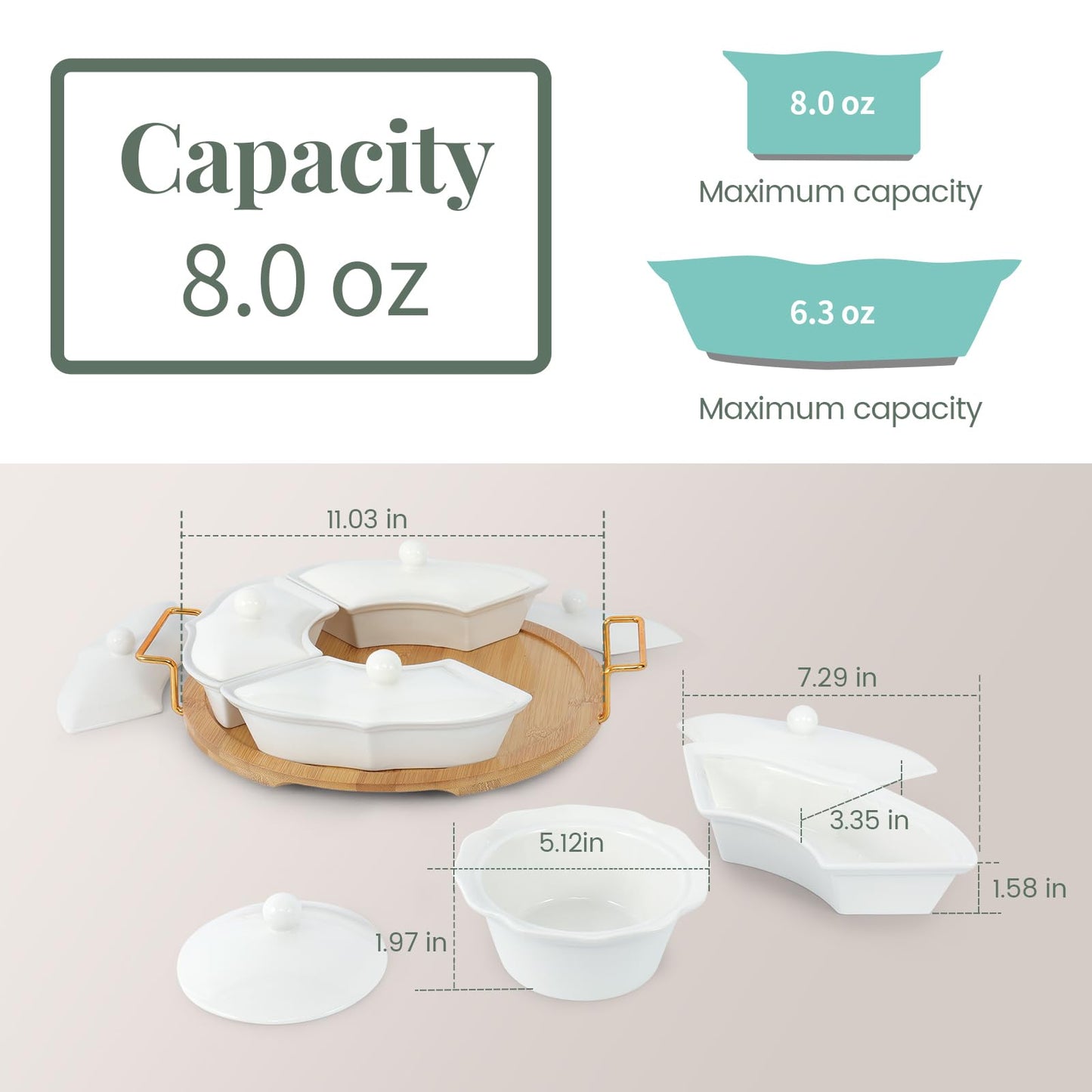 PLAPITATE Party Serving Trays and Platters, Ceramic Lazy Susan Serving Tray with Divided Sections Appetizer Rotating Serving Tray for Fruits, Veggies, Chips and Dip Serving Set